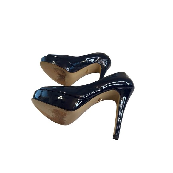 Pour La Victoire Women’s 8M Navy Blue Patent Leather Peep Toe Platform Heels - Picture 6 of 8